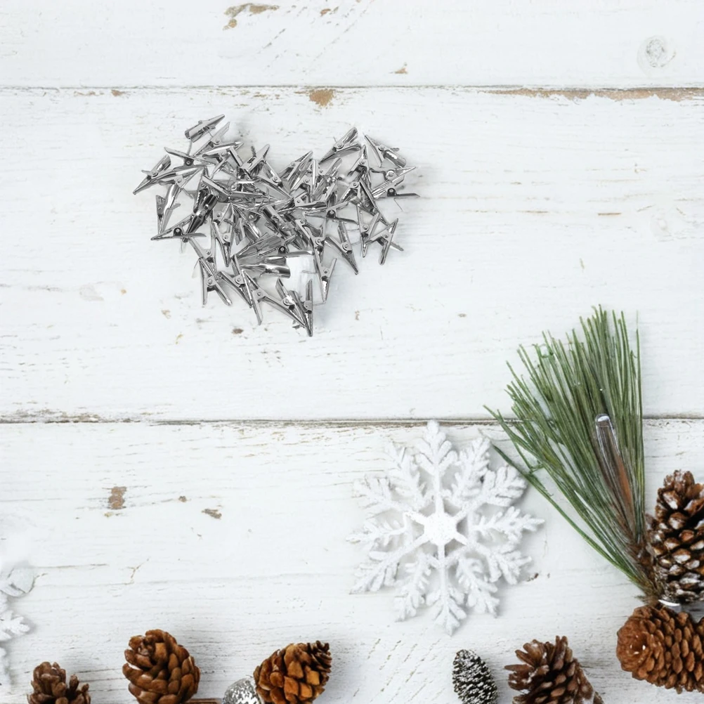 

100pcs Christmas Flower Decoration Clip Alligator Metal Clips for Ornaments Tree Artificial Hanger Ball Silver Small Wreath