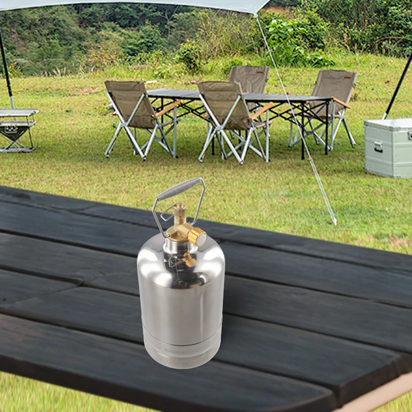 Portable Camping Gas Tank Cylinder 1.35L-4.0L Refillable Stainless Steel Empty Canister for Outdoor Cooking Hiking Backpacking