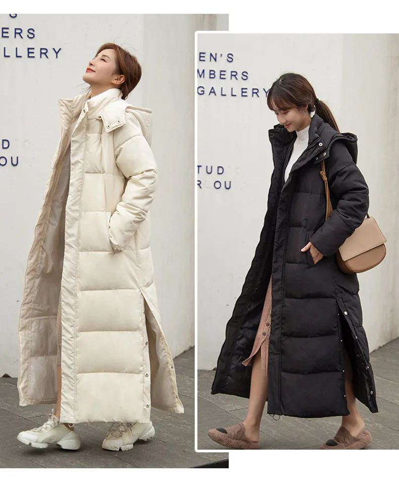 Black Hooded Jacket Coat 2026 Winter Female Thicken Medium Length Down cotton Loose Coats Women's Windproof Long Parka Overcoat