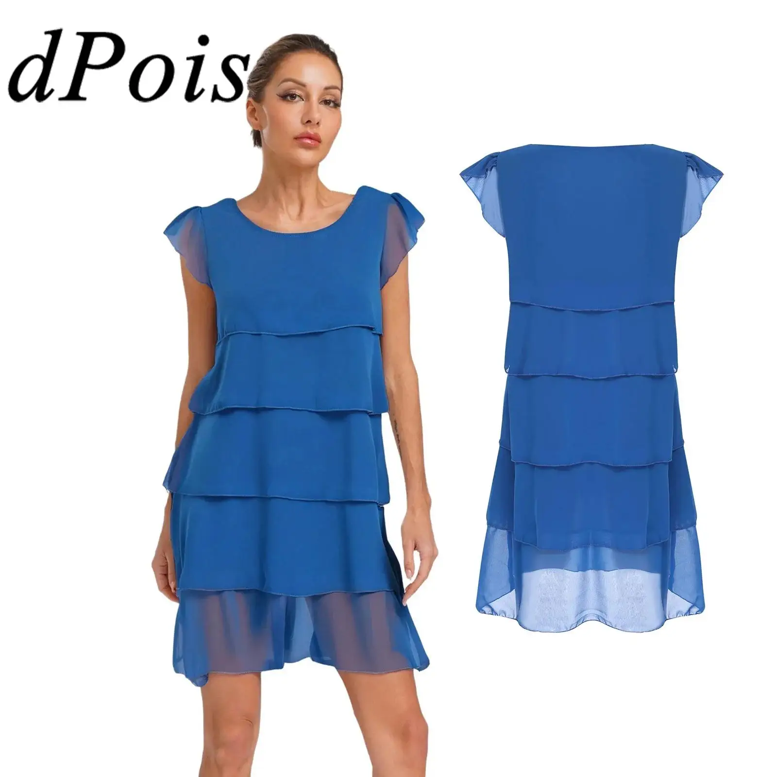 

Summer Dress for Women Elegant Knee Length Party Chiffon Tiered Dresses for Wedding Pageant Banquet Chiffon Cocktail Dress