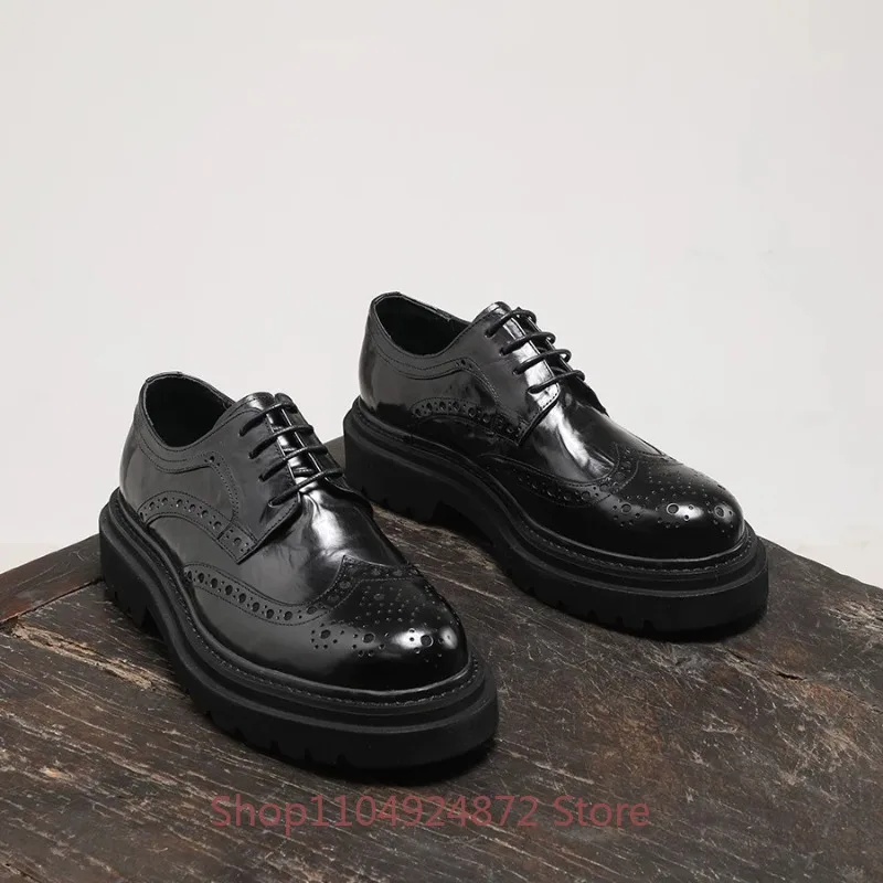 Designer Luxury Business Leather Shoes Men's Platform Black Thick Sole Casual Genuine Leather Breathable Work Male Dress Shoes