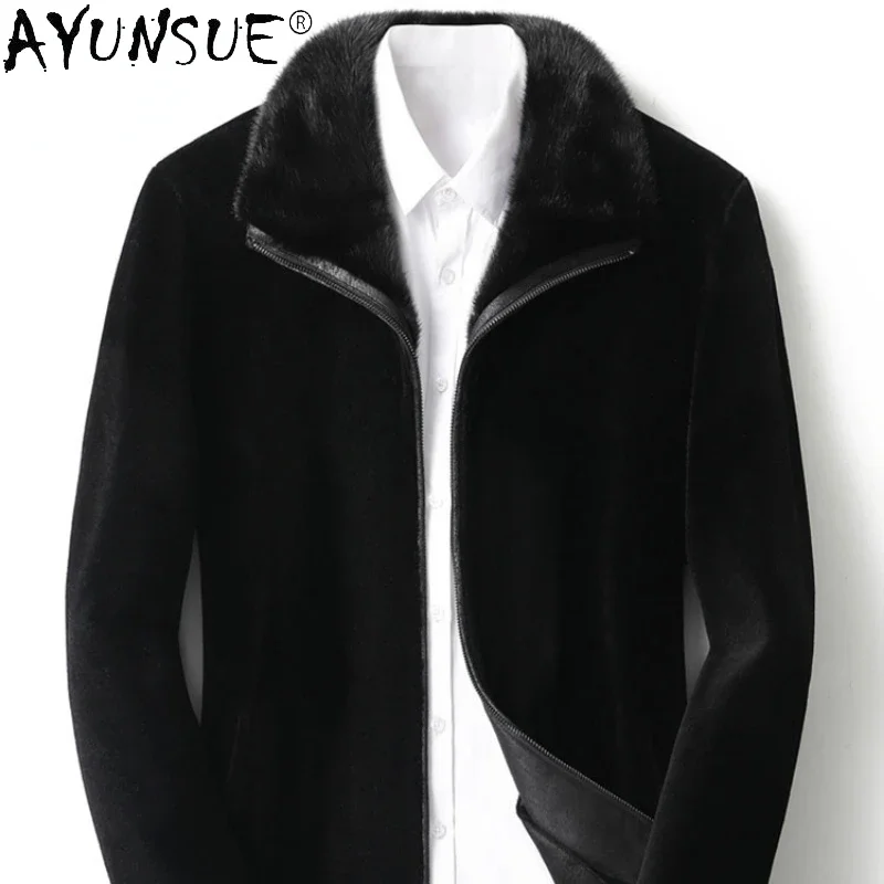 

AYUNSUE 2022 Winter Sheep Shearling Jacket Men Short Mink Fur Lapel Lamb Wool Coat Men Fur Coat Male Clothes Jaqueta Masculina