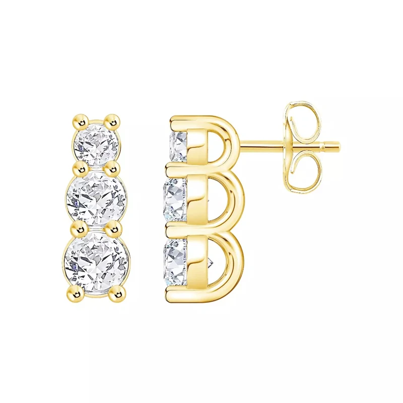 Lnngy Certified Three Stone Moissanite Stud Earring 14K Gold Filled Graduated Earrings for Women Daily Fashion Jewelry Gift