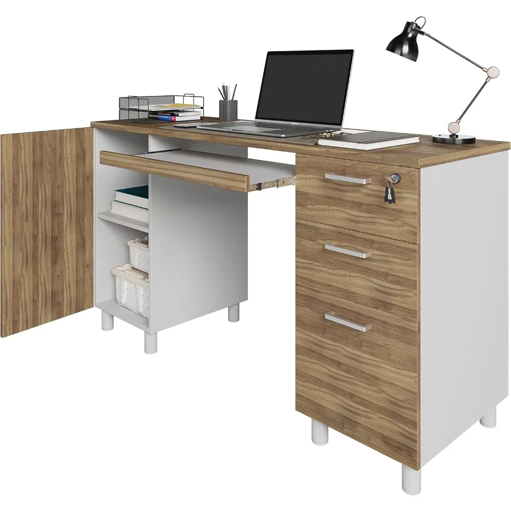 

Office Furniture Desk Sets，Computer Desk - Office Desk With3Drawers&CPU Storage Cabinet - Laptop Workstation With Keyboard Tray