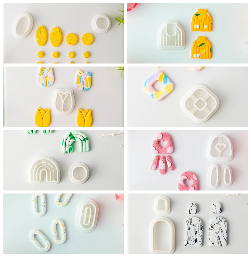 陶器イヤリングポリマークレイカッター楕円中空幾何学模様金型DIYセラミックイヤリングジュエリーペンダント粘土ツール