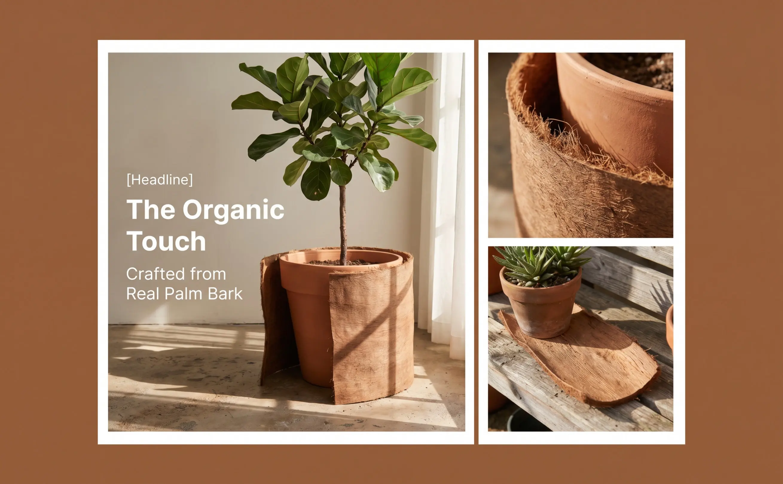 Plant Aquarium Pot - 5 أوراق من لحاء النخيل الاصطناعي