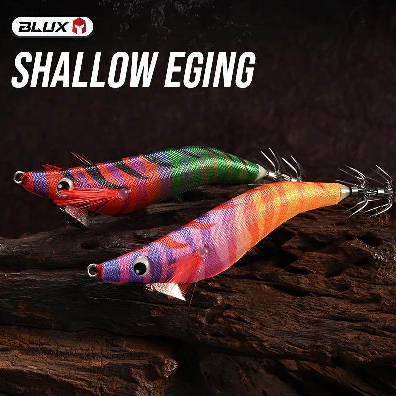Señuelo de Pesca BLUX Shallow Light Eging 1.8 #   2.2 #   Señuelos de Pesca de Madera de Hundimiento Lento, Camarones, Pulpos, Sepias, Calamares, Señuelos Artificiales con Luz UV para Pesca Vertical
