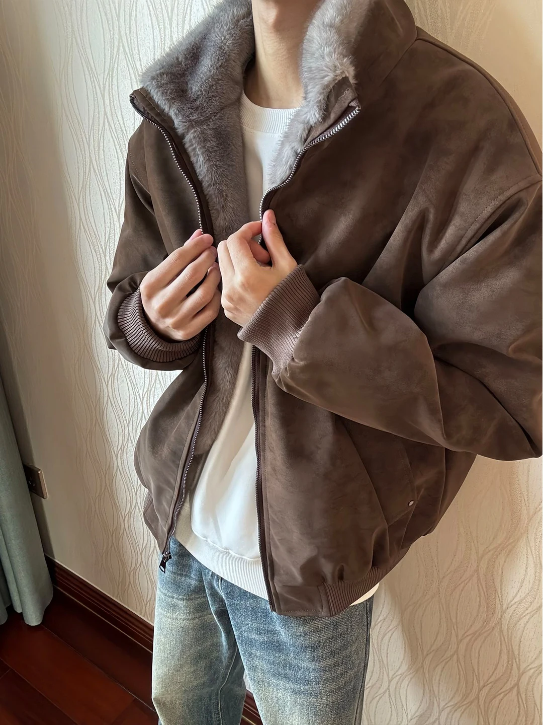 

Мужская хлопковая куртка Cé Brown Matte Dyed с воротником-стойкой, на флисовой подкладке, утепленная, морозостойкая, в американском стиле, из искусственной кожи PU, с принтом орла...