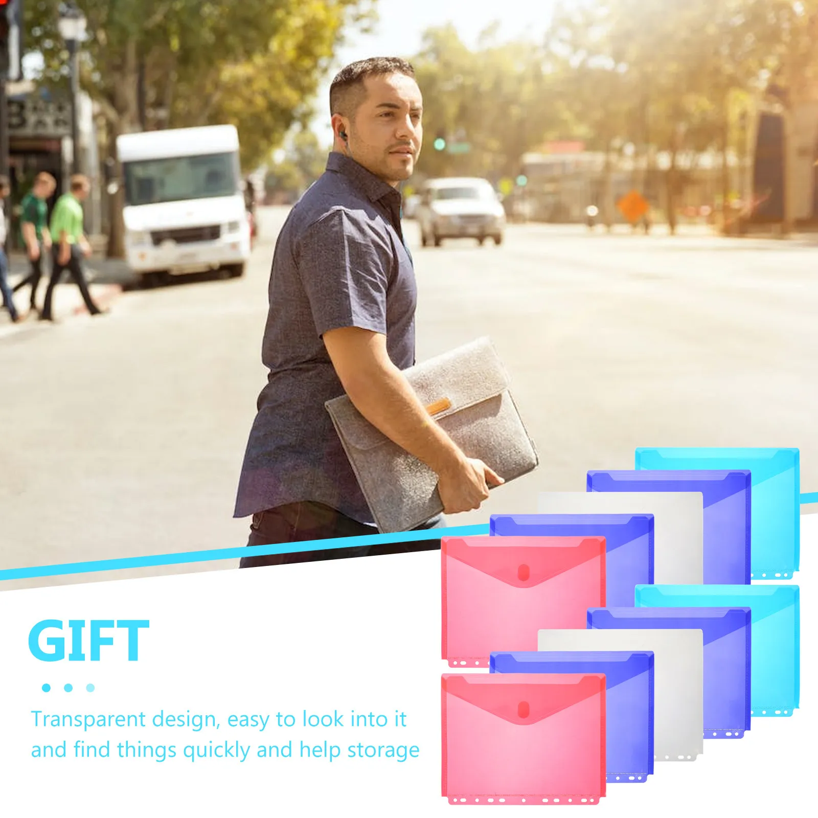 

10Pcs Document Bags File Organizer Plastic Transparent Folder Snap Button Office Storage Receipts Coupons Business Cards Files