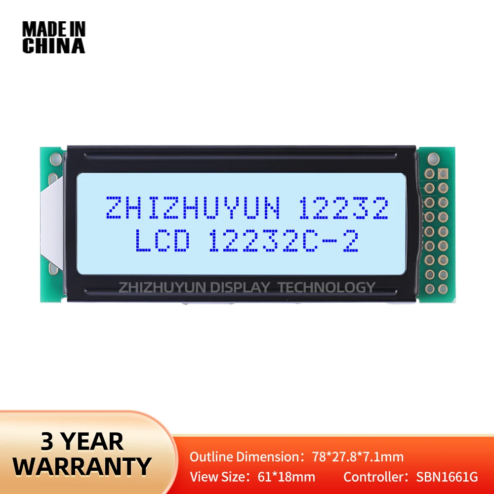 Spot Goods-pantalla LCD de matriz de puntos, módulo de 12232 caracteres, película gris, fuente azul, 122X32, microcontrolador