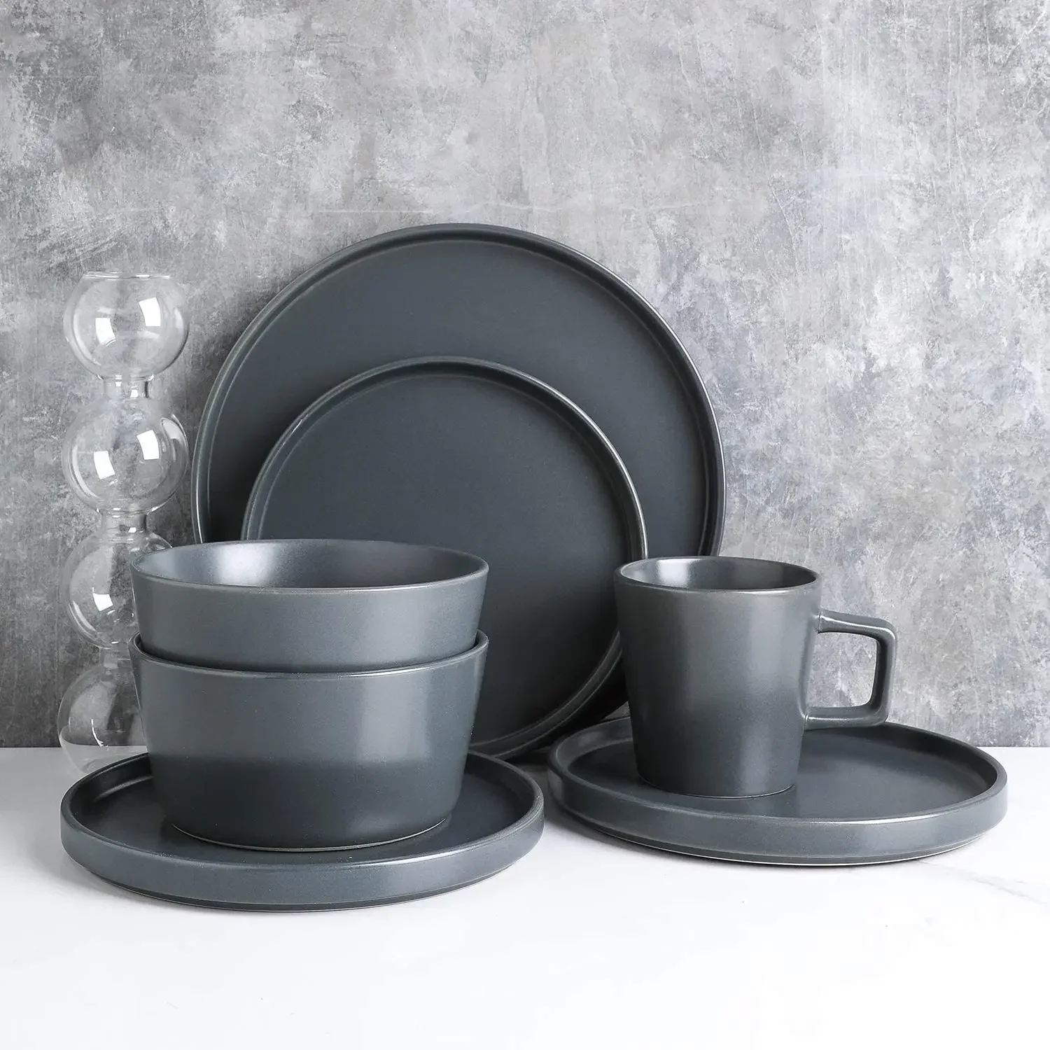 Stone Lain 32 Piece Stoneware Dinnerware Set, Service for 8, Gray Matte