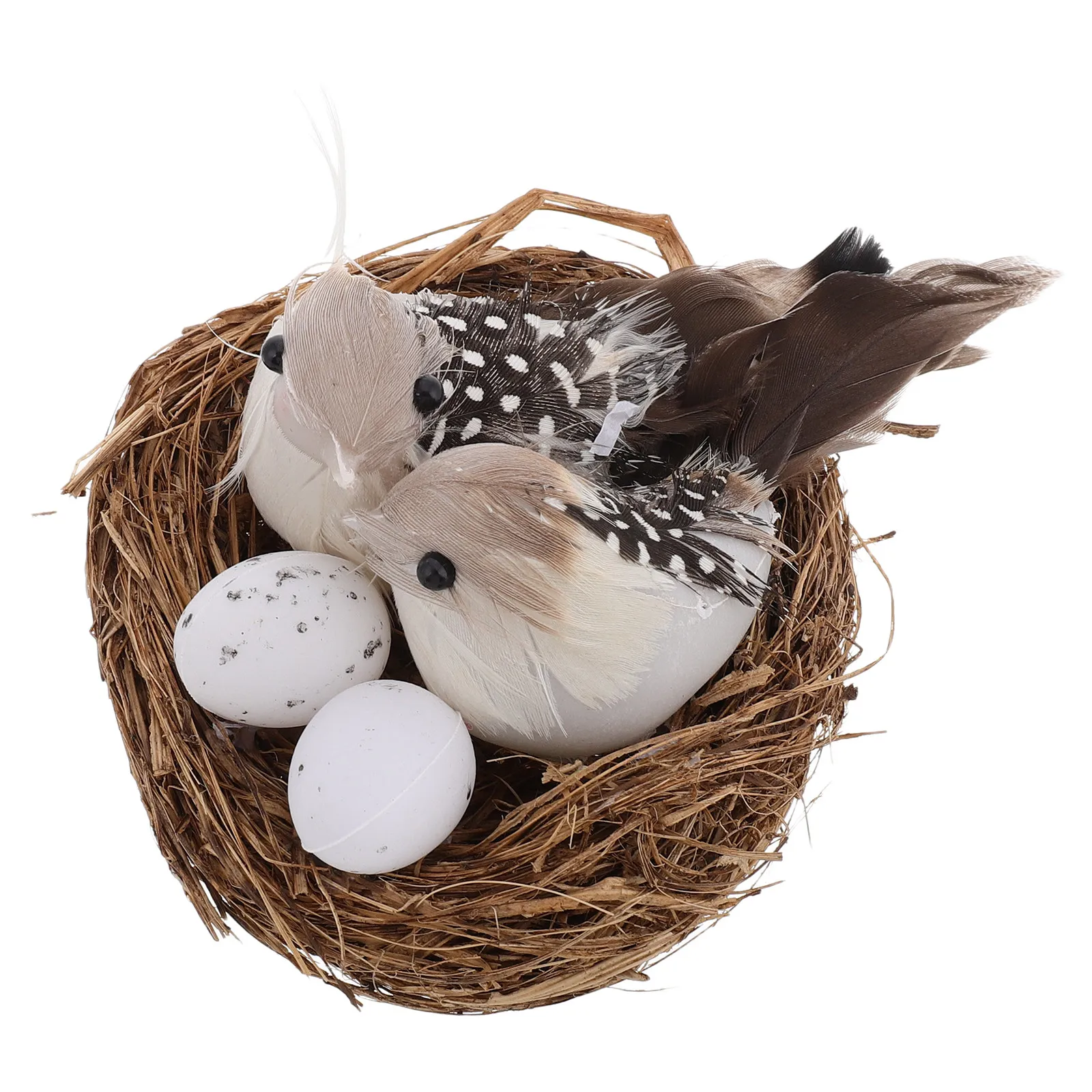 1Set Simulated Bird Nest with Crafted Birds and Eggs Sturdy Fade Resistant Material for Garden Landscaping Balcony Decor Bird