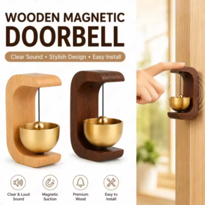 1PCMagnetic Wooden Hanging Door Bell Japanese Wind Chimes Wireless Doorbell Entrance Door Decorative Wind Bells for Home Opening