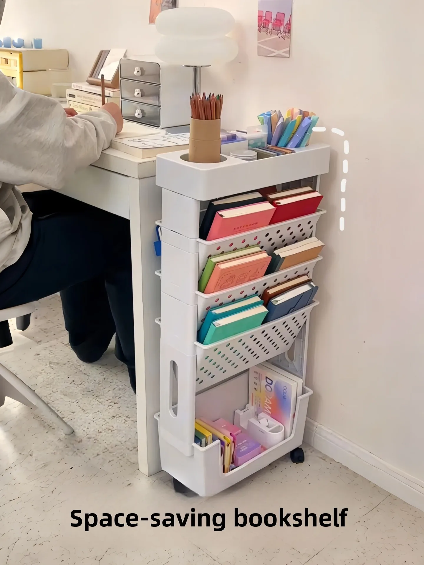 

Space-Saving Mobile Bookelf Multi-Layer Floor-standing Desk Side Book Storage Ra Cact Classroom Organization Tool