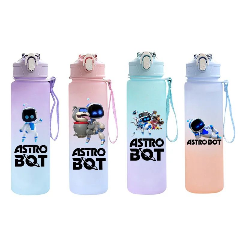 Astro Bot Game Gradient Water Cup Outdoor Cartoon Plastic Large Capacity Sports Fitness Portable Leakproof Water Bottle Gift DIY