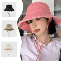 Women Solid Color Sunshade Bucket Hat Soft Cotton Tassel Brim Foldable Fisherman Cap Lady Girl Outdoor Beach Travel Sun Caps - Image 3