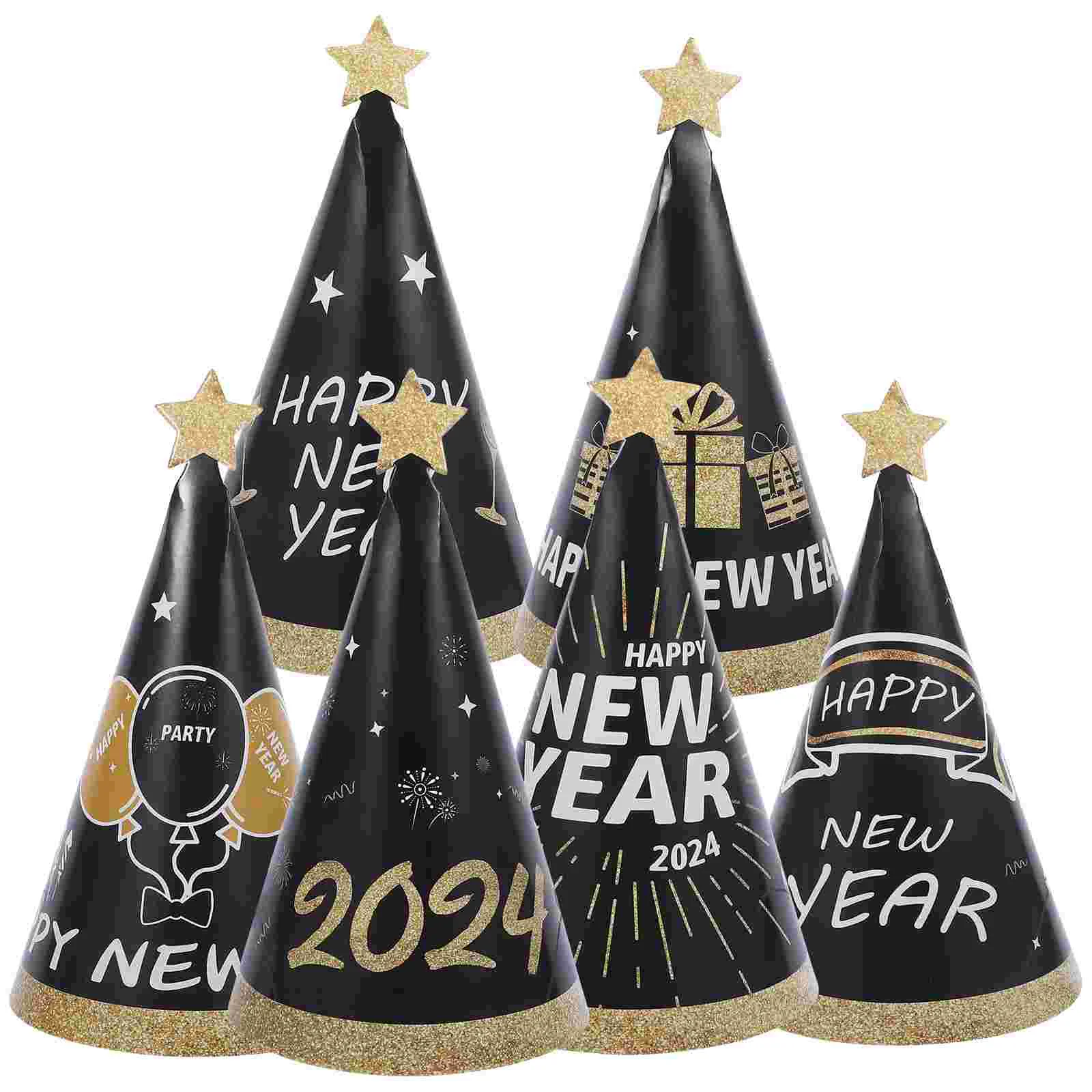 6 Pcs New Year Paper Hat Hats Decor 2024 Decorations Cone Party Gift Makeup Costume Props Child