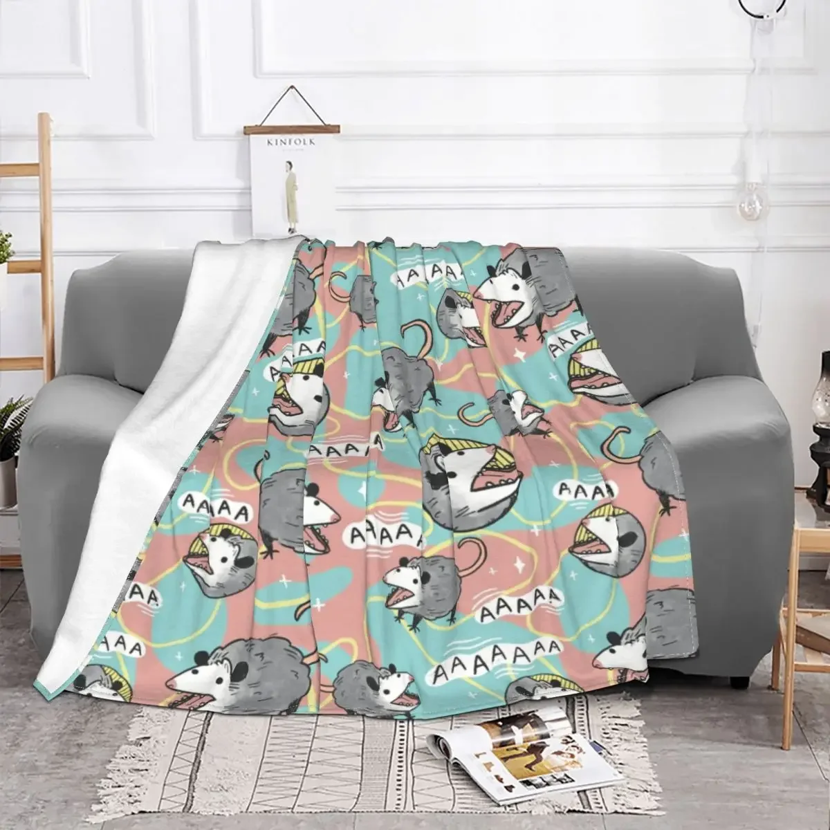 Opossum Cartoon Plaid Blankets Sofa Cover Flannel Textile Decor Animal Collage Gifts Throw Blanket for Bed Couch Bedding Throws