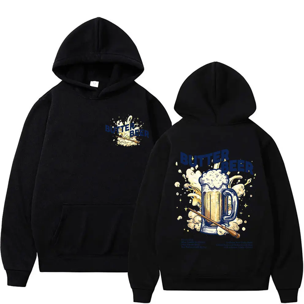 Funny Butter Beer Graphic Print Hoodie Men Women Fashion Casual Oversized Pullover Male High Quality Fleece Cotton Sweatshirt
