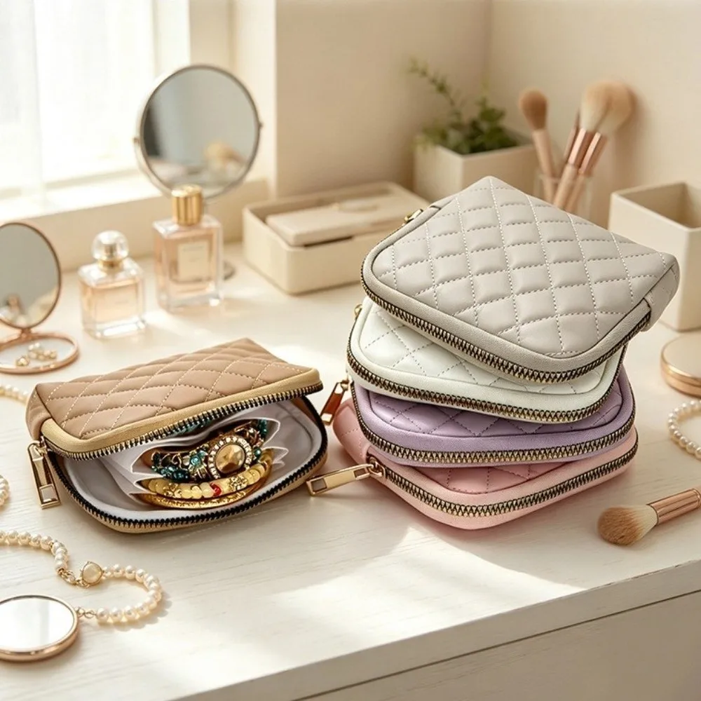 PU Jewelry Pouch Multi-Layer Compartments Zipper Closure Jewelry Storage Case Soft Tassel Zipper Pull Travel Jewelry Holder