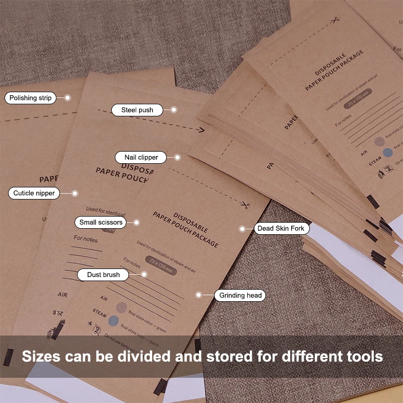 10Pcs Self-Sealing Kraft Paper Bag Disposable Disinfection Bag Nail Tools Sterilizer Manicure Bags Sterilization Pouch