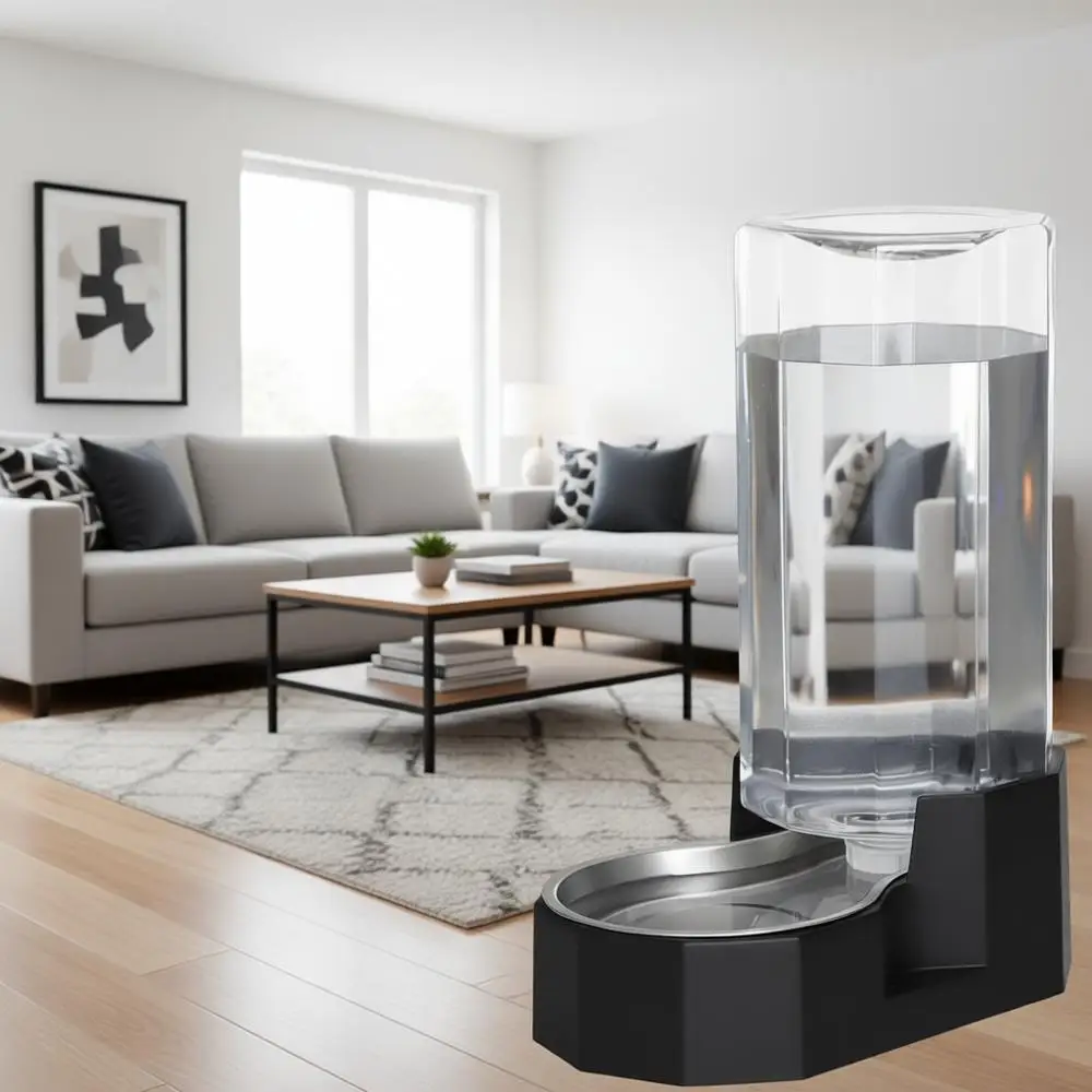 

9L Automatic Black Water Dispenser with Brush - Gravity Design for Multiple Pets in Garage Garden