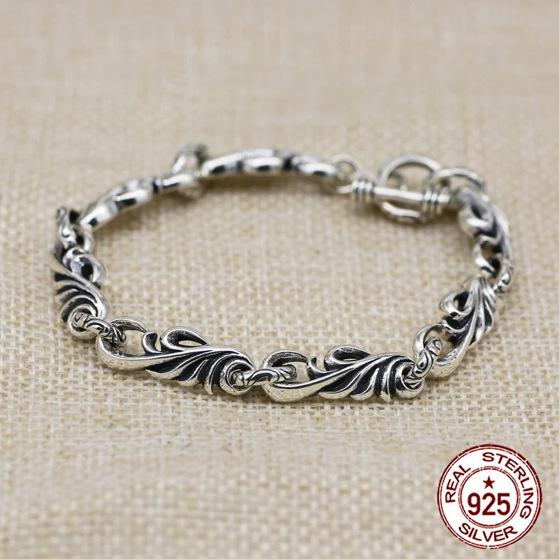 S925 sterling silver bracelet with vintage and fashionable Tenghua personality trendy couple jewelry as a gift for boyfriend