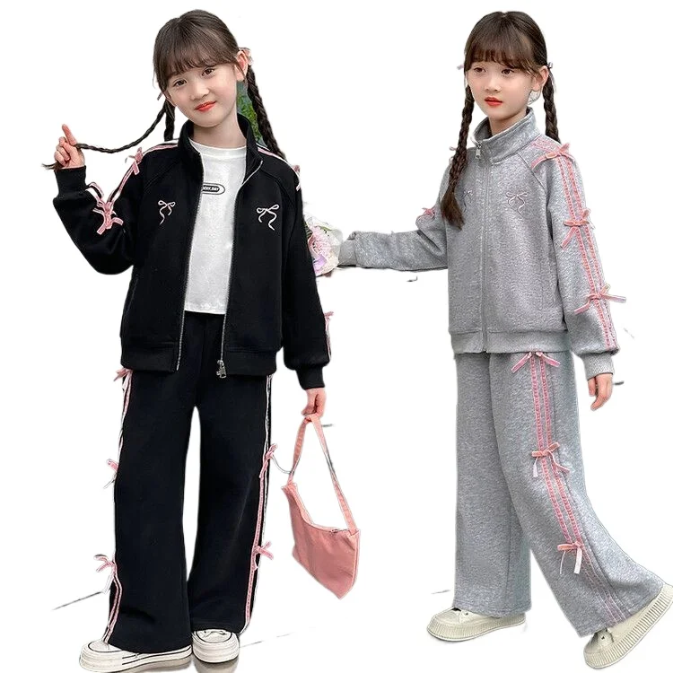 

Teen Girls Clothing Set Spring Autumn Striped Bow Jacket+Pants 2Pcs Leisure Tracksuit for Kids Clothes For 3-14 Years