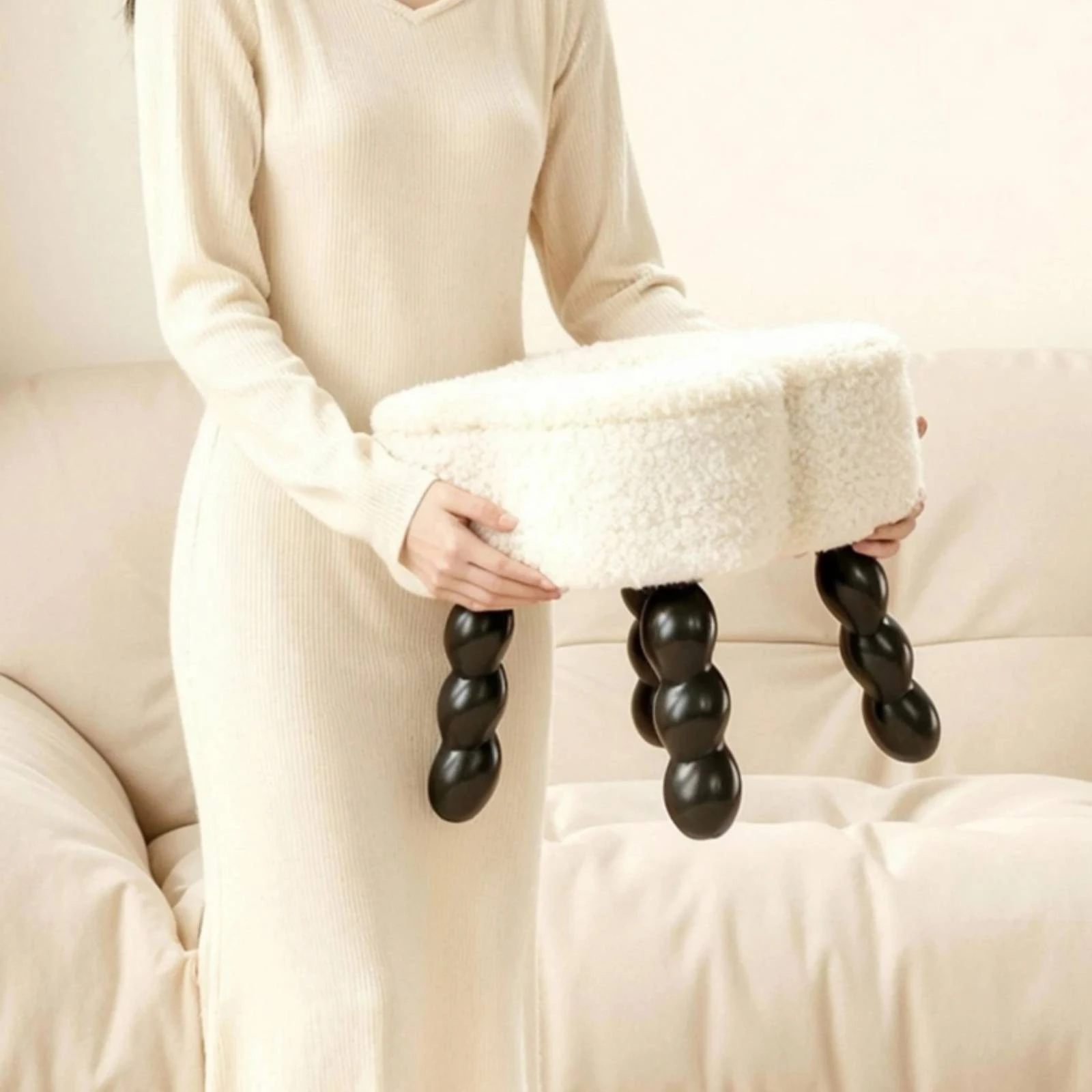Clover Stool Wooden Legs Tufted Stool Footstool Cushioned