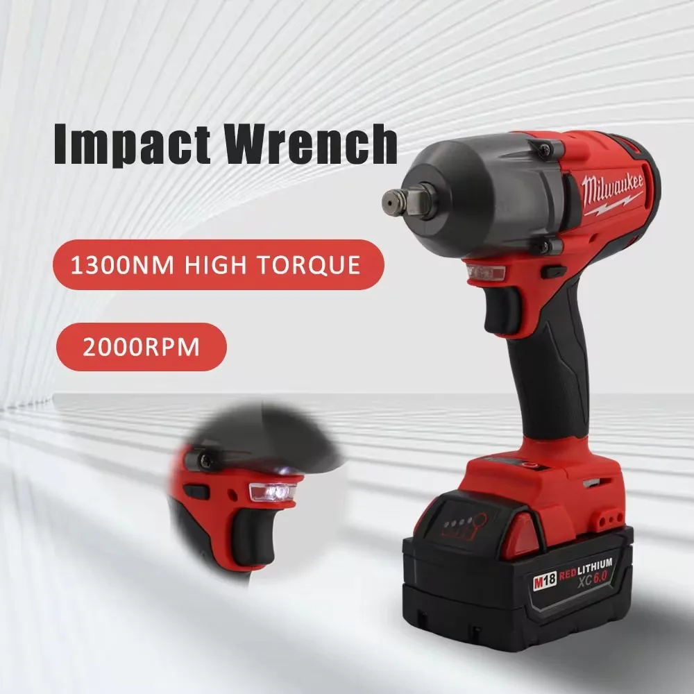 Milwaukee 18V Battery 1300NM High Torque Cordless Impact Wrench Brushless Electric Impact Wrench Car Truck Repair Power Tools