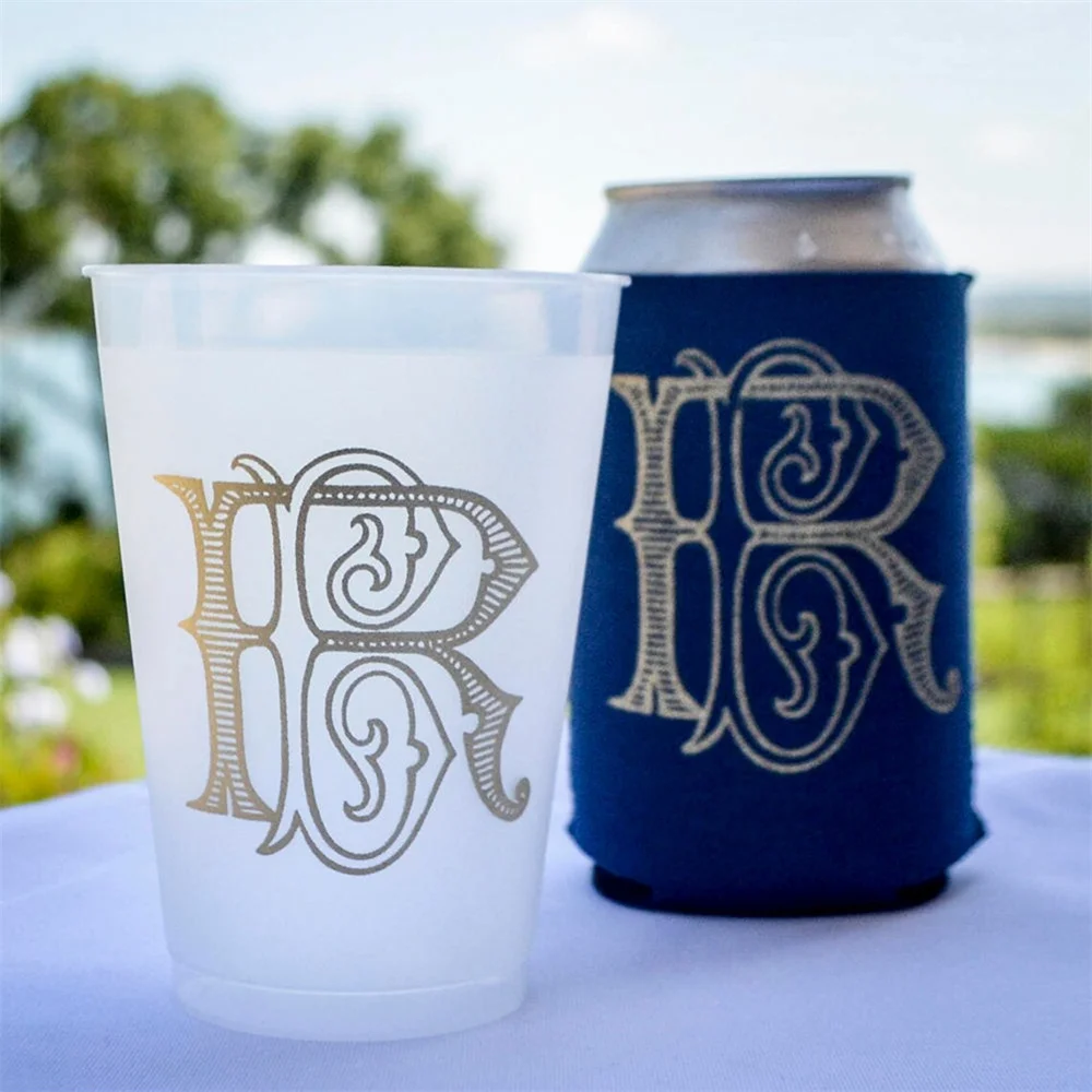 

Your Logo Gold Foil Printed Frosted Cups 12oz Custom Wedding Reception Bar Shatterproof Cups Signature Cocktails Engagement Part