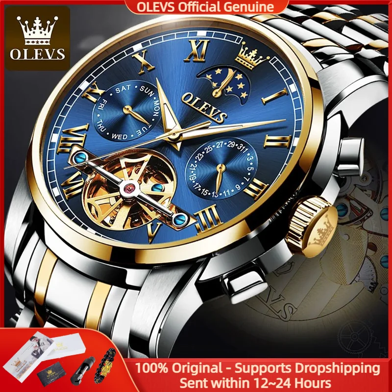 

OLEVS 6617 Men Watch Luxury Brand Fully Automatic Mechanical Watch Waterproof Moon Phase Calendar Timing Code Watch Reloj Hombre