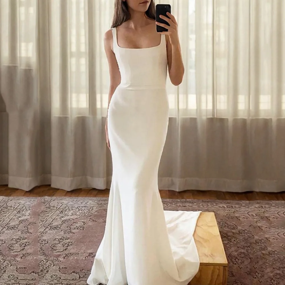 

Couture Mermaid Wedding Dresses For Women Square Neck Backless Simple Bridal Dresses 2026 Robe De Soirée Mariage Customized