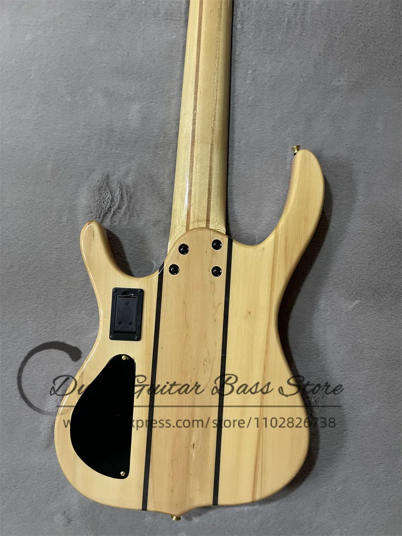 6 Strings Fretless Electric Bass SMi Guitar Squilted Maple Top Golden Bridge Active Battery  Factory Custom