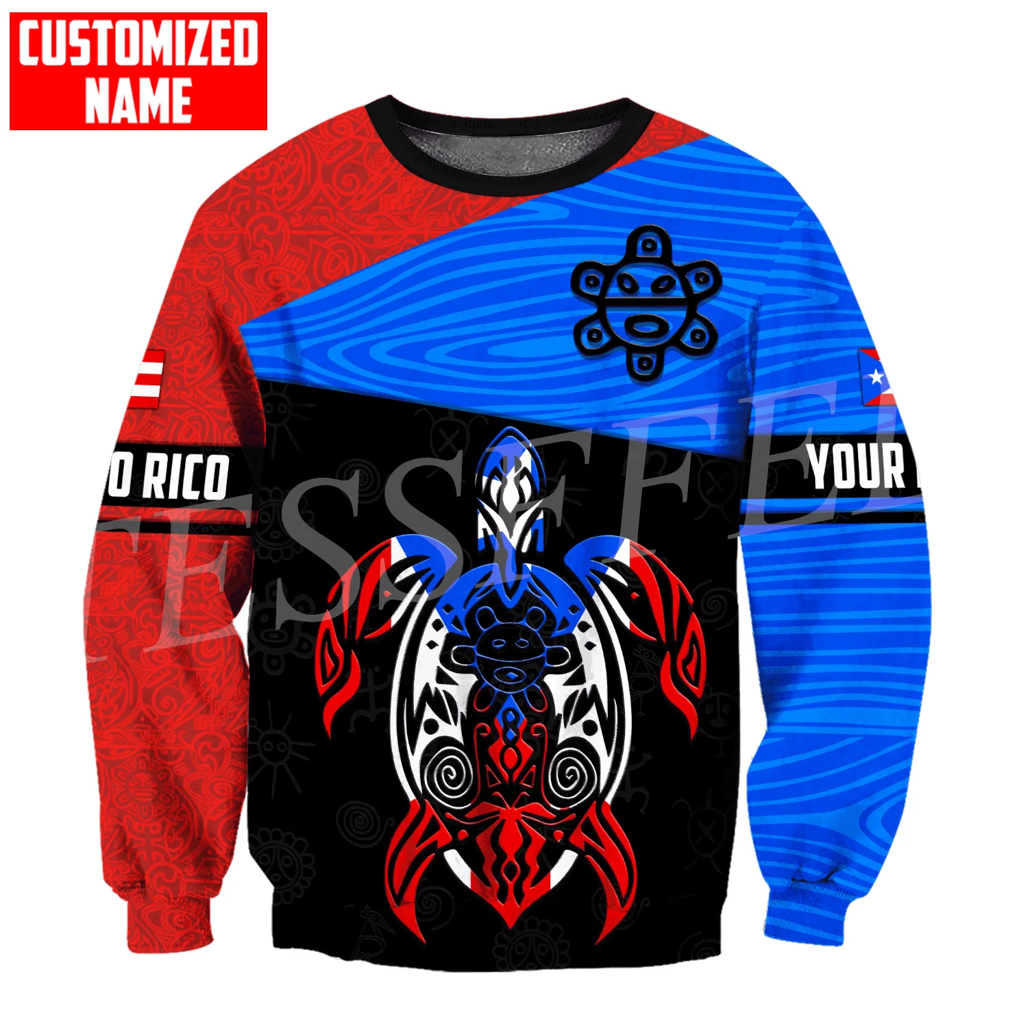 Custom Name Country Puerto Rico Boricua Taino Caribbean Sea Tattoo Retro 3DPrint Harajuku Casual Funny Pullover Jacket Hoodies V