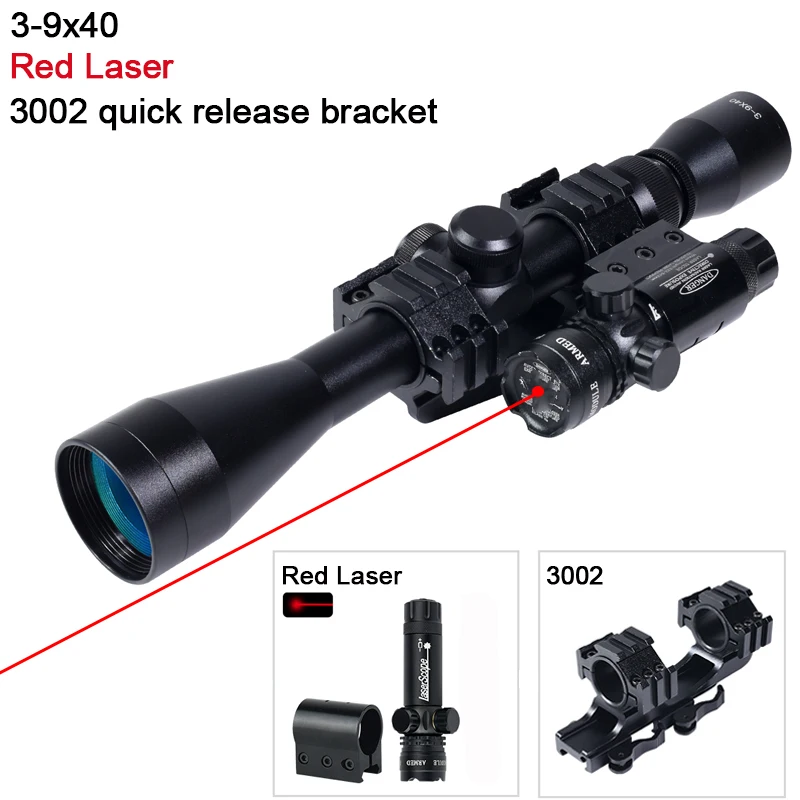 NONE Zielfernrohr 3-9x40 Zielfernrohr Taktische Jagd Zweite Brennweite Zubehör mit HD101 Red Dot und Rot Grün Laser Combo 10