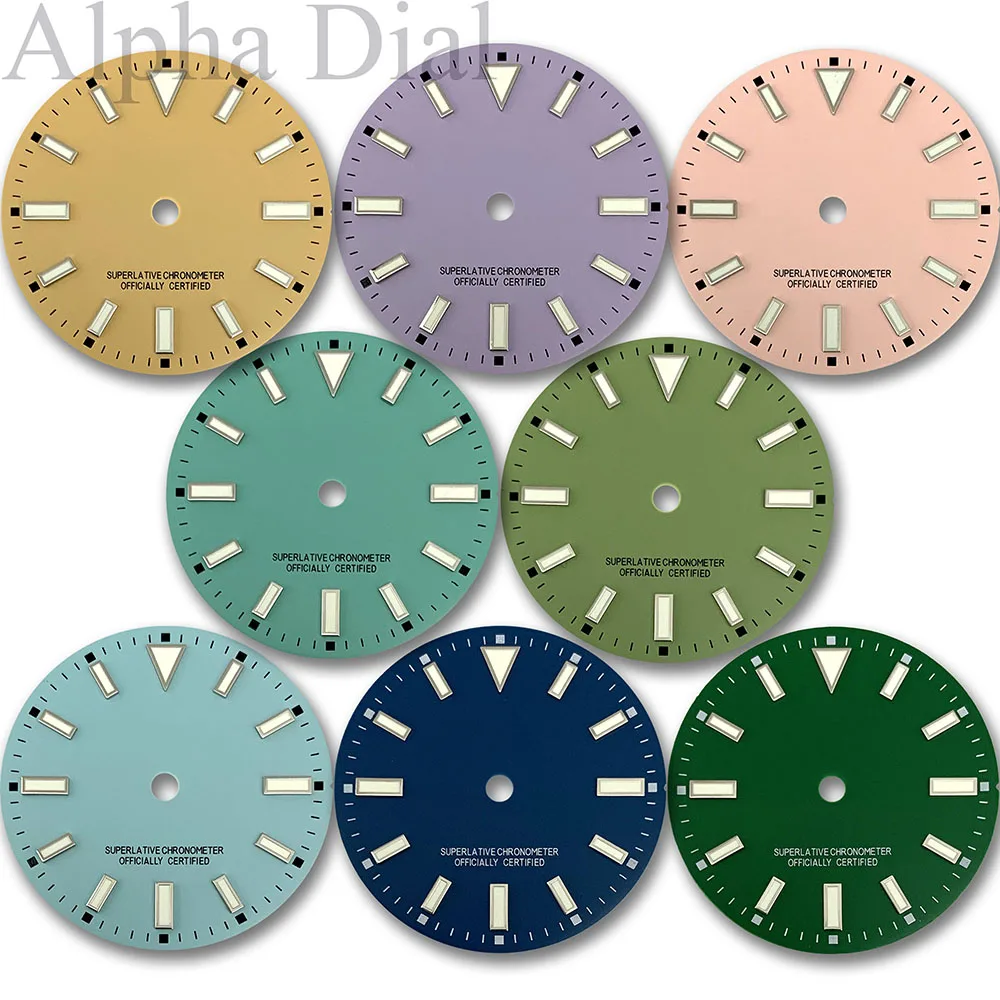 28.5mm Candy Pink Lavender Pistachio Matte Watch Dial Suitable for NH35/36 Automatic Movement Green lume Hands Case Mod Parts
