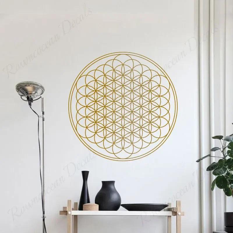 Kwiat Życia Geometryczne Naklejki Ścienne Winylowe Koło Mandala Styl Joga Studio Dekoracja Naklejki Salon Sypialnia Fototapety A641