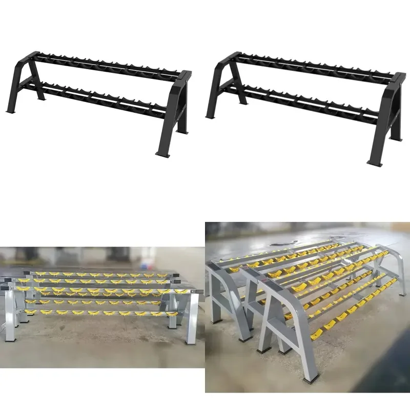 2 Layer Adjustable Heavy Duty Steel Dumbbell Kettlebell Rack Indoor Fitness Storage Stable Organizer