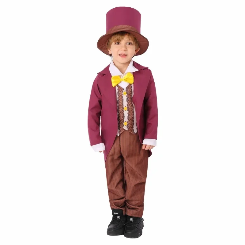 Movie Willy Cosplay Fancy Chocolate Factory Costume  Disguise Kids Boys Roleplay Outfit Men Haloween Carnival Party Suit