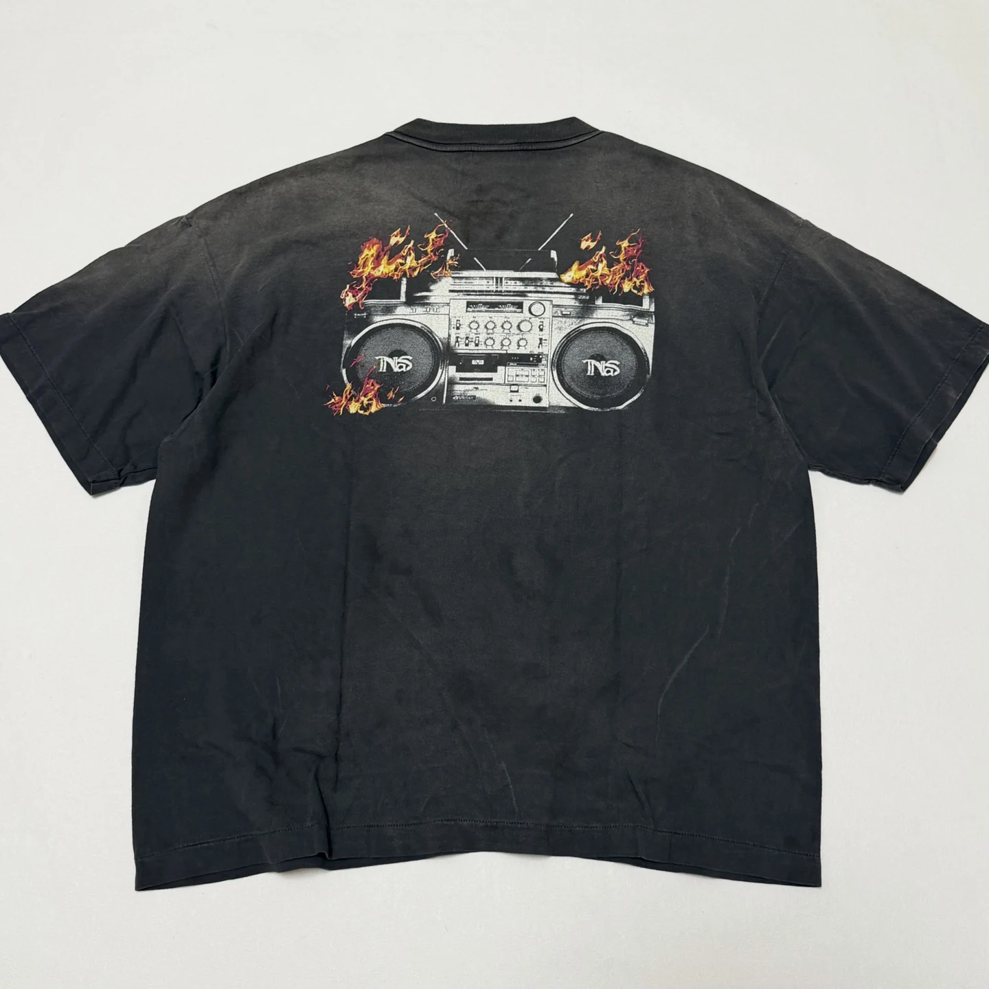 Nice Washed SAINT Flame Cassette Radio Print Vintage T Shirt Men Women Oversize Tee Tops T-Shirt