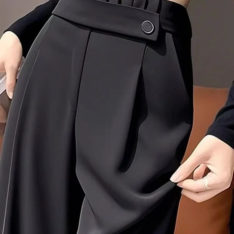 Spodnie poliestrowe z wysokim stanem, luźne, dla puszystych dziewczyn, wyszczuplające, nowe, lejące, bestsellery, długie spodnie, codzienne, proste, szerokie nogawki.