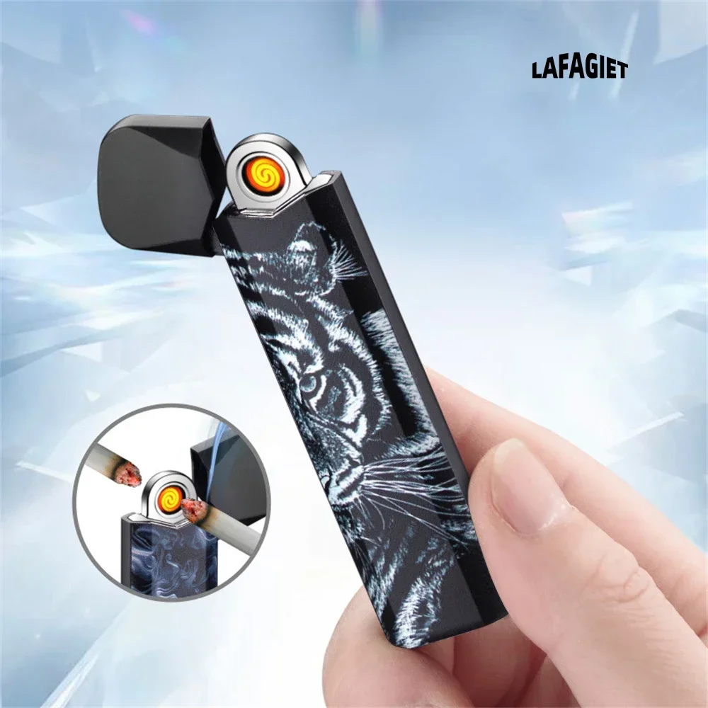 Type-C Electronic Lighter Double Sided Tungsten Windproof Flameless Rechargeable Lighter Mini Portable Igniter Smoking Gadget