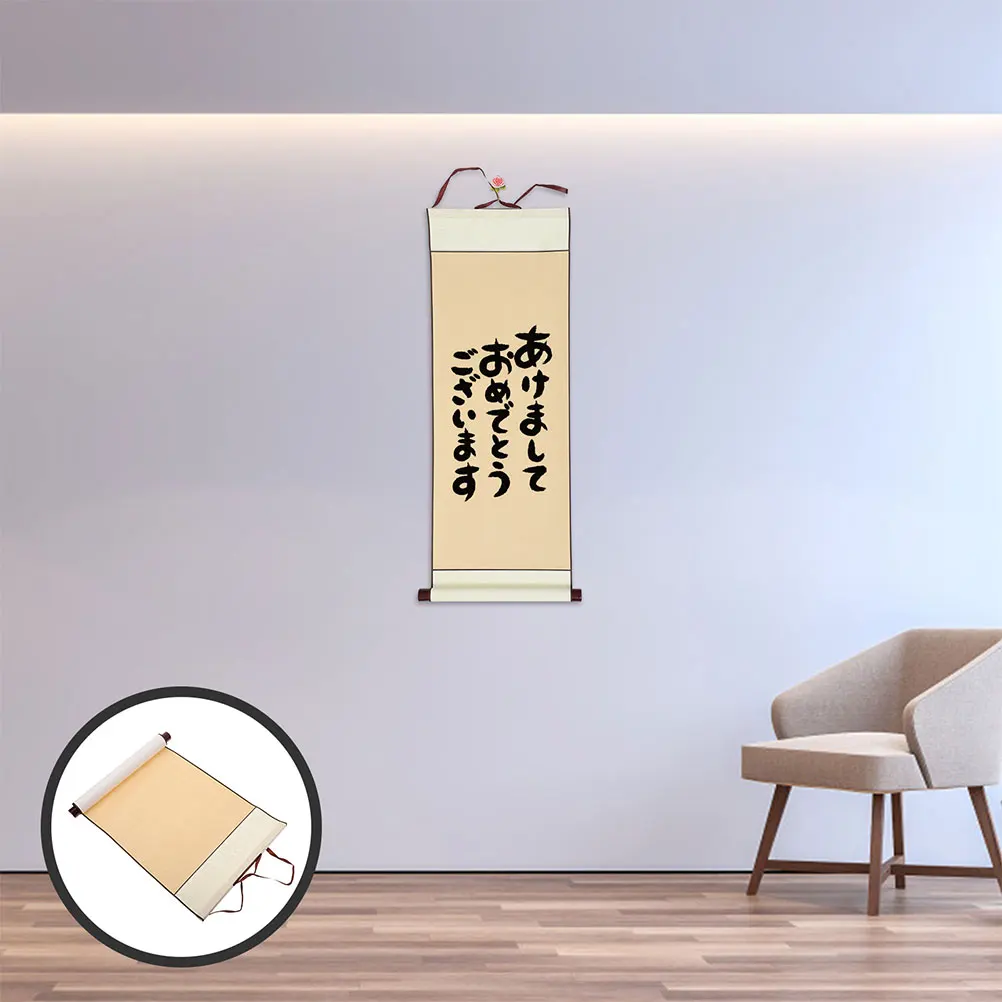

2 Pcs Reel Fabric Scroll Calligraphy Diamond Hanging Paper Chinese Blank Art