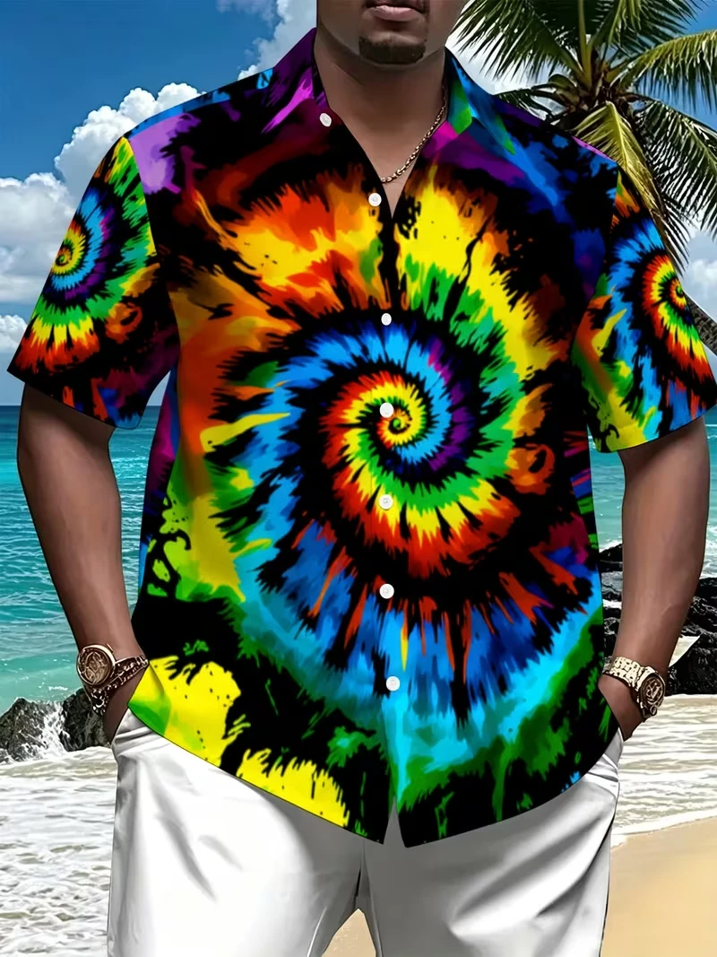 Novas Camisas Masculinas com Estampa Geométrica em Bloco de Cores, Camisa de Manga Curta para Verão, Blusa com Gola Reversível, Tops Soltos para Mulhe