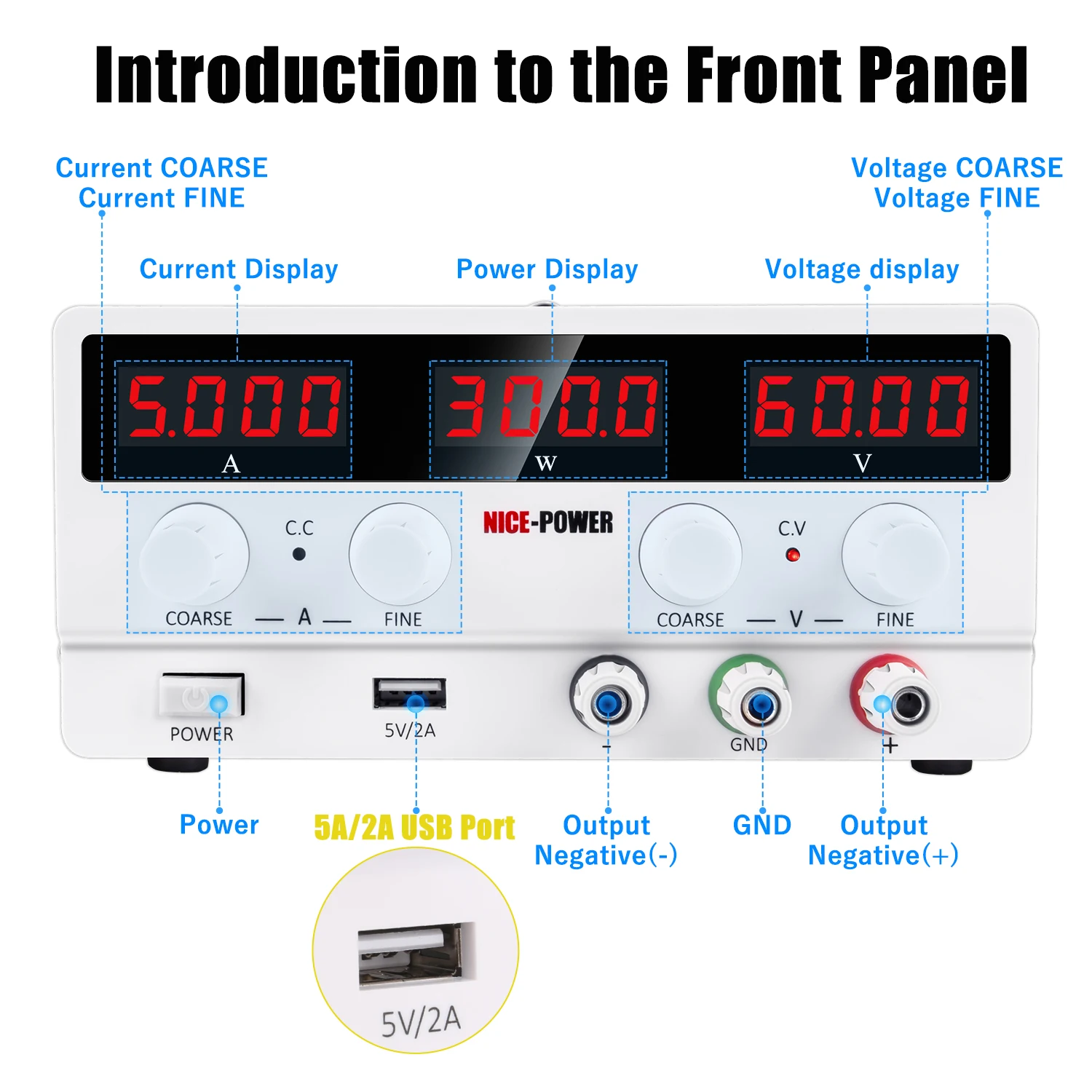 NICE-POWER SPS-H605 60V 5A Adjustable Laboratory Voltage Regulator Multi Digital Electronic USB Port Switching DC Power Supply