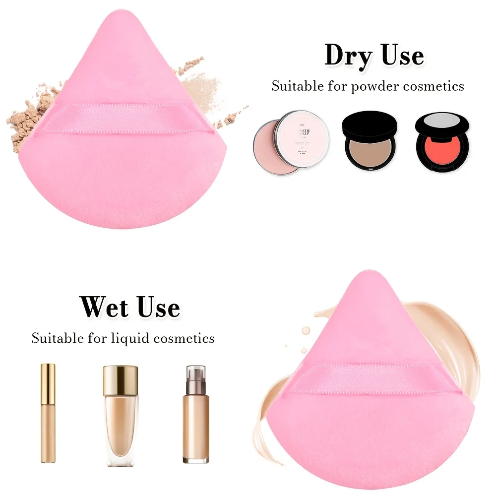 4Pcs Triangle Velour Powder Puff Set, Soft Ribbon Blender, Loose Powder Blush Contour, Washable Reusable, Gift