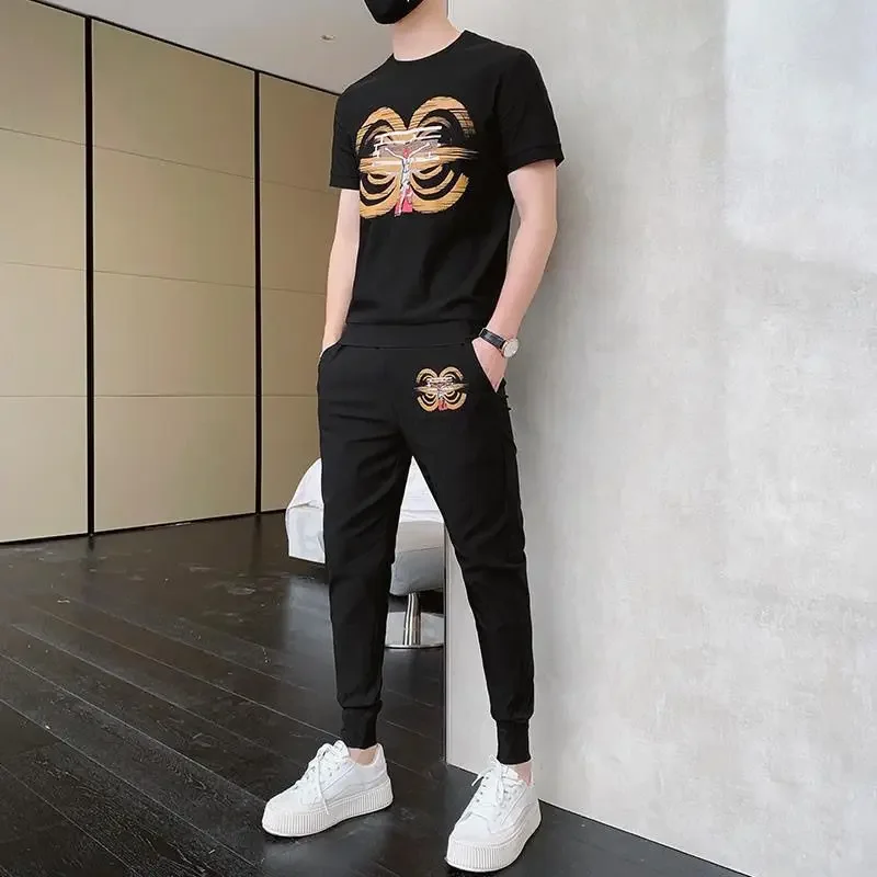 

Nylon Male T Shirt Trousers Sets Outfits Essential Two-piece New in Matching Aesthetic Original Brands Trendy Men's Pants Set