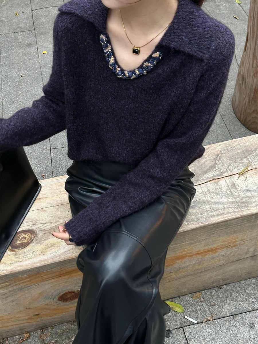 

Женский пуловер Lzy Slimming с длинным рукавом и V-образным вырезом, вязаный, из роскошной шерсти кашемира, модный, светло-серебристый