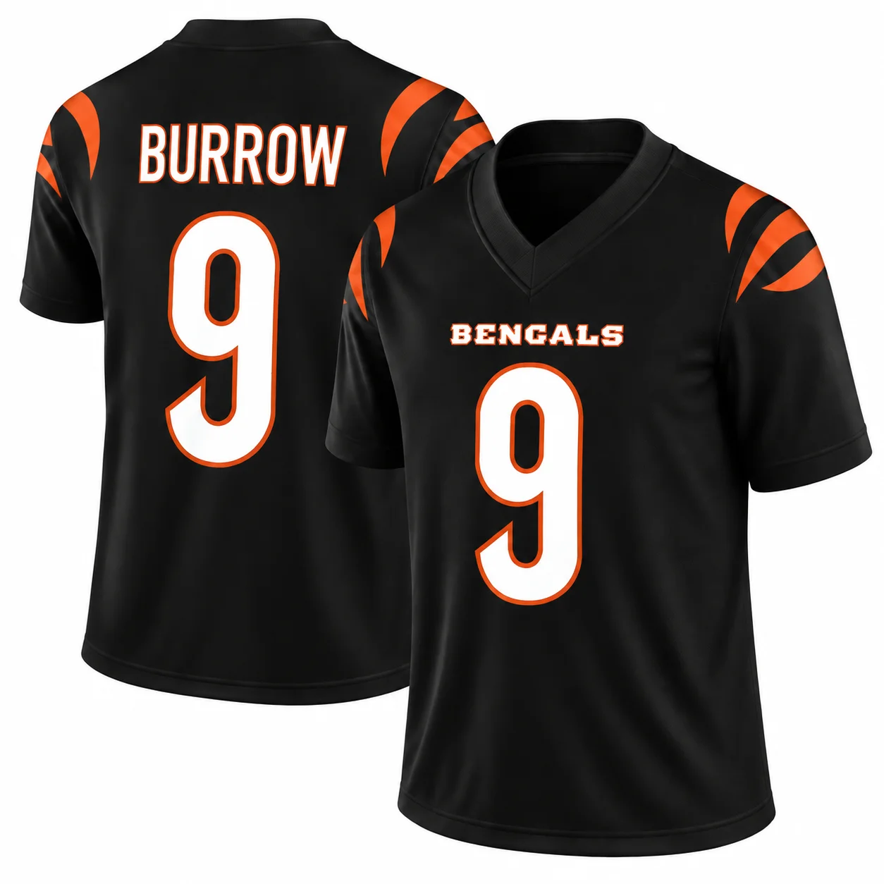 Herren # 9 Burrow American Football Weißes Spieltrikot Schnelltrocknendes Polyester Kurzarm-Shirt mit V-Ausschnitt Sport-Fan-Party Freizeitkleidung – Detail 3